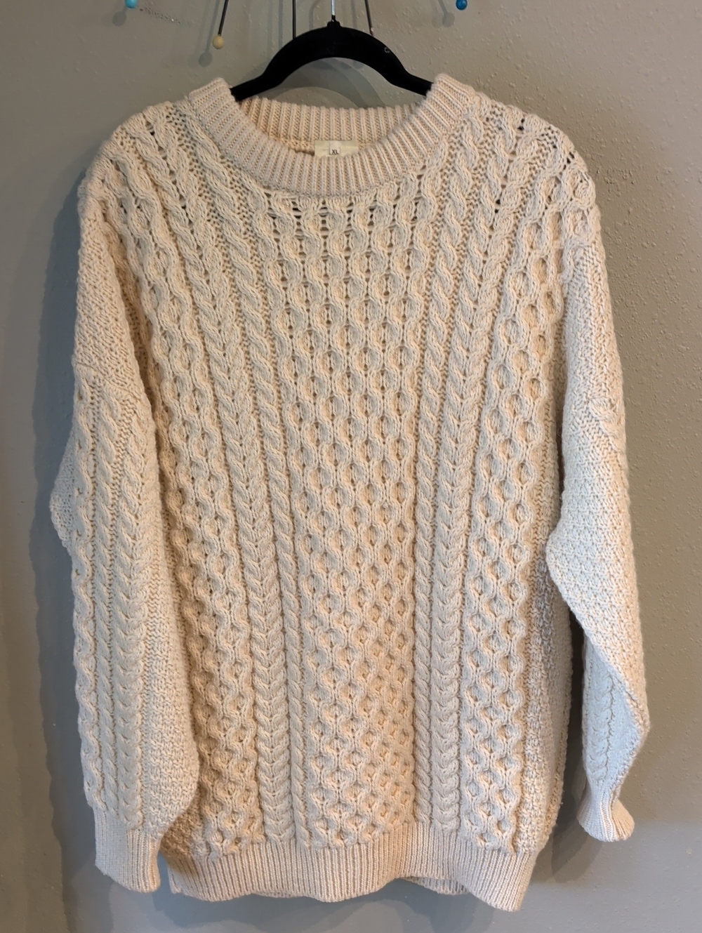 Aran Country Knitwear Ireland Off White Cream Cable Knit Sweater 100% Wool XL